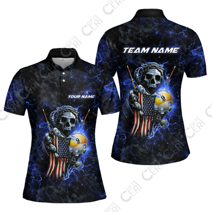 Customized Billiards Women Polo Shirt, Personalized Ghost Break 9 Ball Jersey Gift For Billiard Players