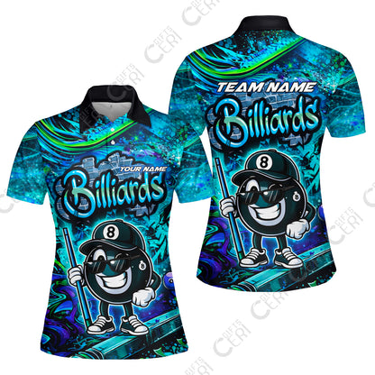 Customized Billiards Women Polo Shirt, Personalized Street Graffiti 8 Ball Jersey Gift For Billiard Players