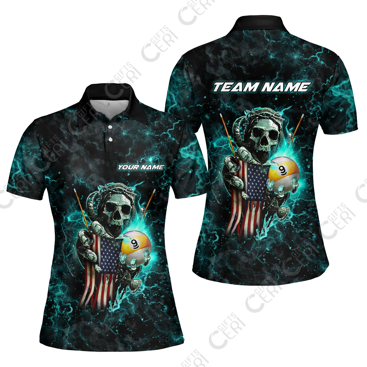 Customized Billiards Women Polo Shirt, Personalized Ghost Break 9 Ball Jersey Gift For Billiard Players