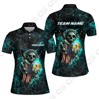 Customized Billiards Women Polo Shirt, Personalized Ghost Break 9 Ball Jersey Gift For Billiard Players