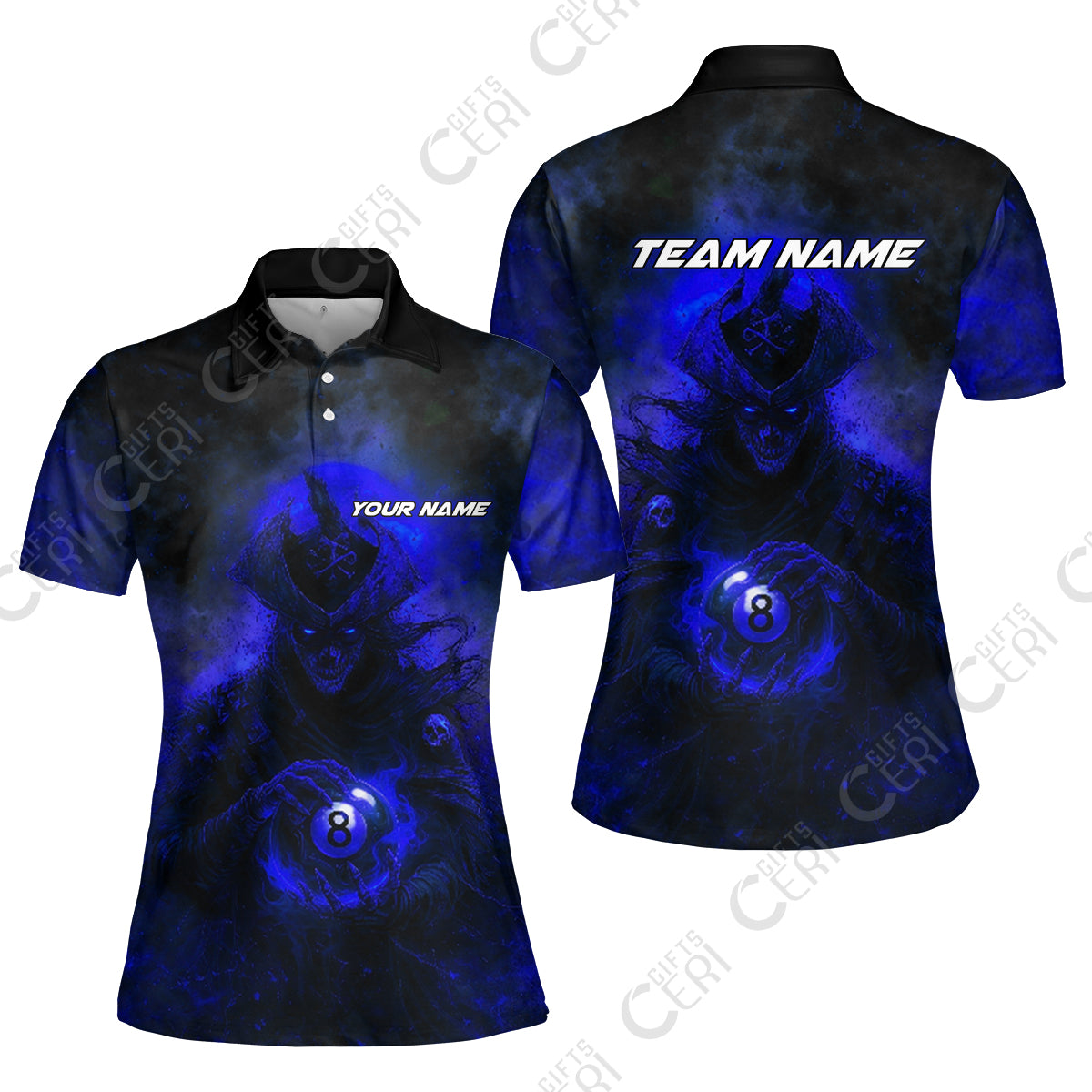 Customized Billiards Women Polo Shirt, Personalized Ghost Captains 8 Ball Jersey Gift For Billiard Players