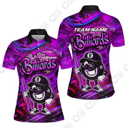 Customized Billiards Women Polo Shirt, Personalized Street Graffiti 8 Ball Jersey Gift For Billiard Players