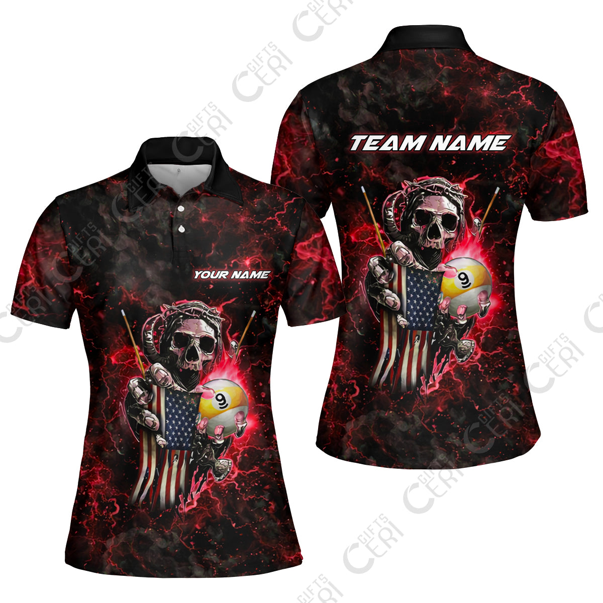 Customized Billiards Women Polo Shirt, Personalized Ghost Break 9 Ball Jersey Gift For Billiard Players