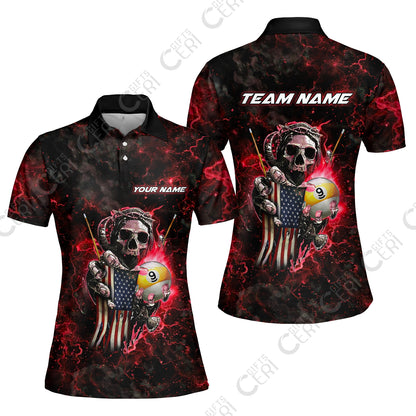 Customized Billiards Women Polo Shirt, Personalized Ghost Break 9 Ball Jersey Gift For Billiard Players