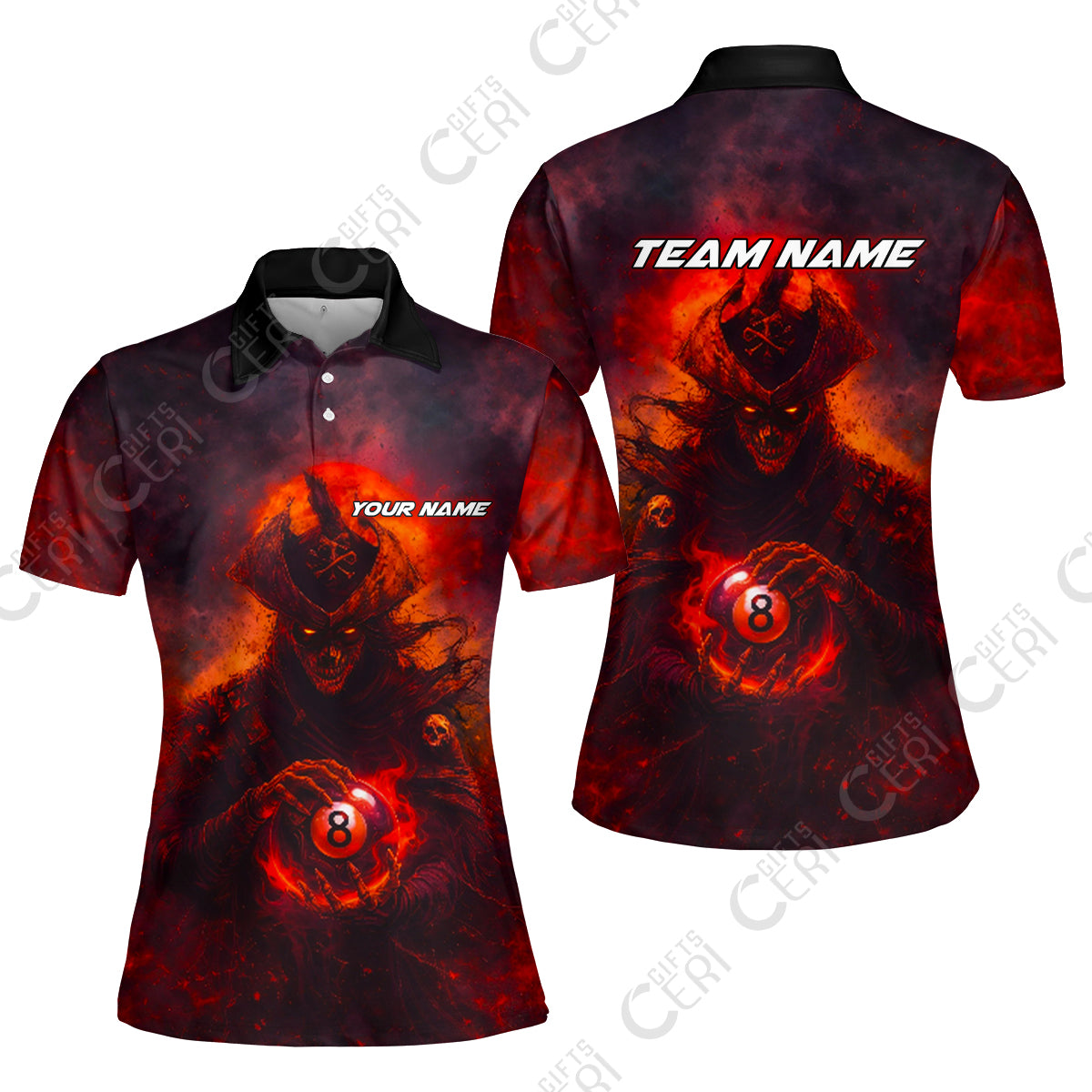 Customized Billiards Women Polo Shirt, Personalized Ghost Captains 8 Ball Jersey Gift For Billiard Players