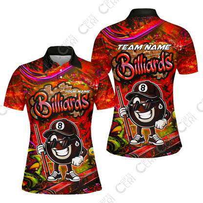 Customized Billiards Women Polo Shirt, Personalized Street Graffiti 8 Ball Jersey Gift For Billiard Players