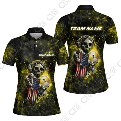 Customized Billiards Women Polo Shirt, Personalized Ghost Break 9 Ball Jersey Gift For Billiard Players