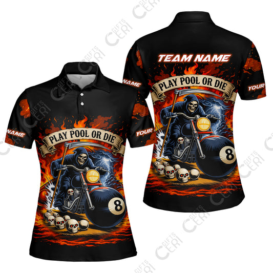 Customized 8 Ball Pool Women Polo Shirt, Billiards 8-Ball Hell Riders, Billiards Jerseys