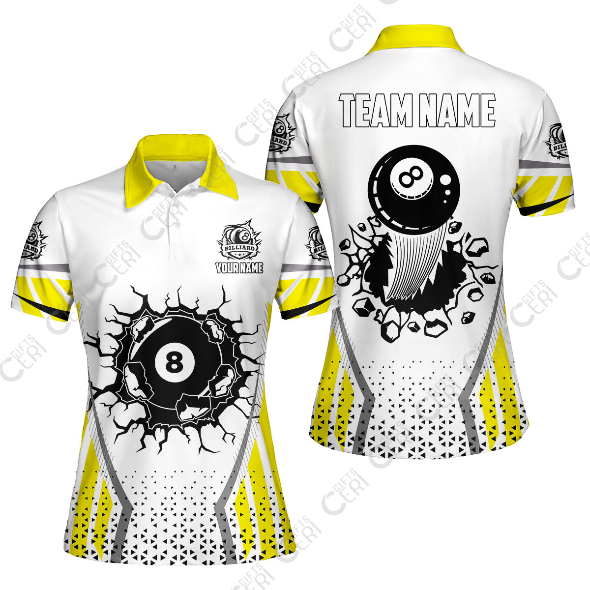 Customized 8 Ball Pool Women Polo Shirt, Billiard Triangle Pattern, 8-Ball Breaks The Wall, Billiard Jerseys
