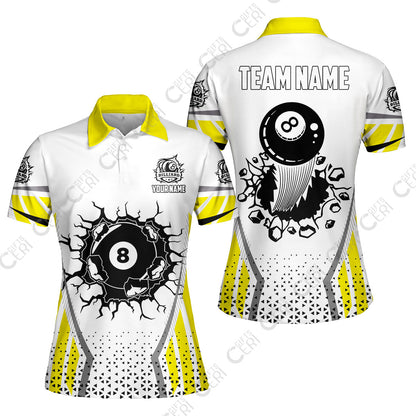 Customized 8 Ball Pool Women Polo Shirt, Billiard Triangle Pattern, 8-Ball Breaks The Wall, Billiard Jerseys