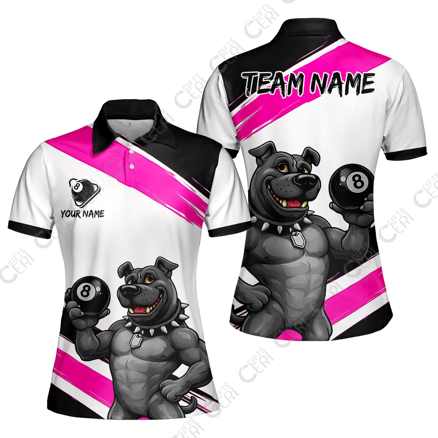 Customized Billiards Women Polo Shirt, Personalized Pitbull 8 Ball Jersey Gift For Billiard Players