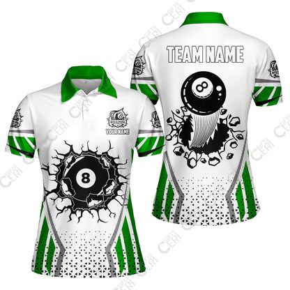 Customized 8 Ball Pool Women Polo Shirt, Billiard Triangle Pattern, 8-Ball Breaks The Wall, Billiard Jerseys