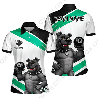 Customized Billiards Women Polo Shirt, Personalized Pitbull 8 Ball Jersey Gift For Billiard Players