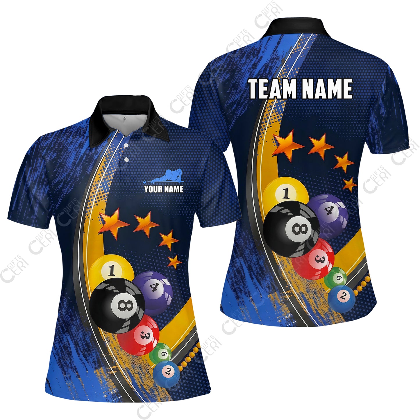 Customized 8 Ball Pool Women Polo Shirt, Brush Paint Billiards 8-Ball, Personalized Billiards Jersey
