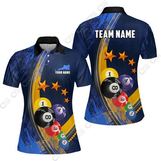 Customized 8 Ball Pool Women Polo Shirt, Brush Paint Billiards 8-Ball, Personalized Billiards Jersey