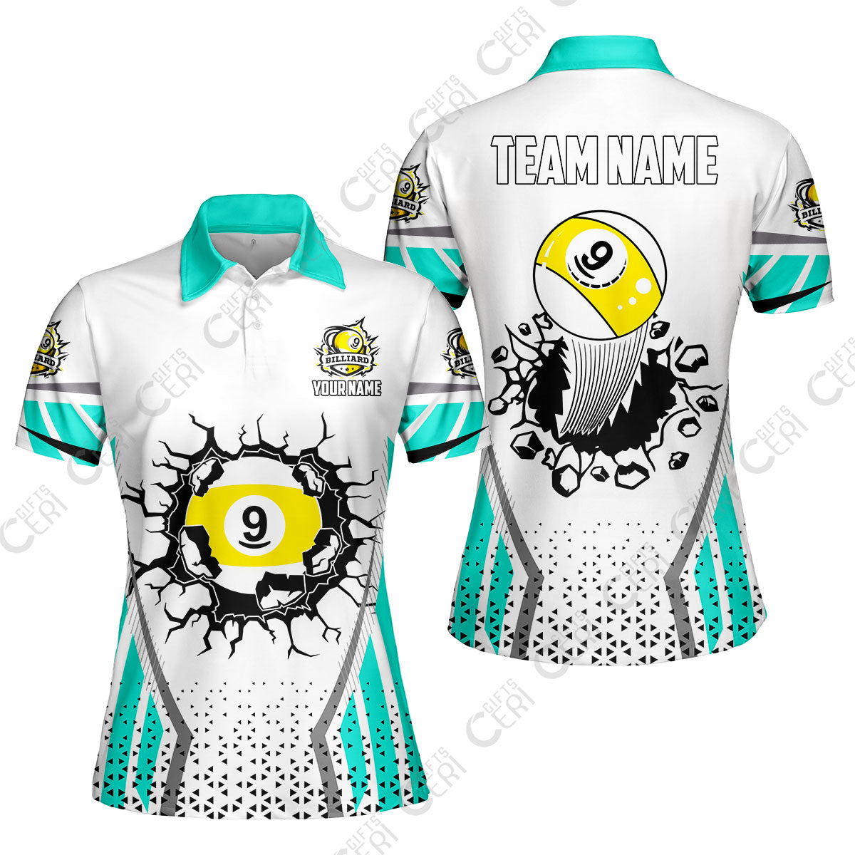 Customized 9 Ball Pool Women Polo Shirt, Billiard Triangle Pattern, 9-Ball Breaks The Wall, Billiard Jerseys