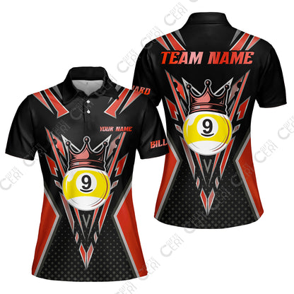 Customized 9 Ball Pool Women Polo Shirt, Billiard 9-Ball Crown, Billiard Jerseys