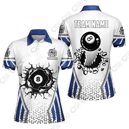 Customized 8 Ball Pool Women Polo Shirt, Billiard Triangle Pattern, 8-Ball Breaks The Wall, Billiard Jerseys