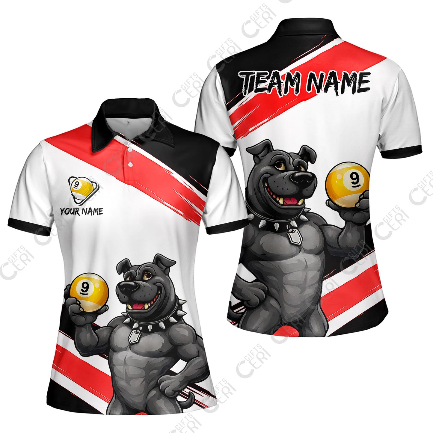 Customized Billiards Women Polo Shirt, Personalized Pitbull 9 Ball Jersey Gift For Billiard Players