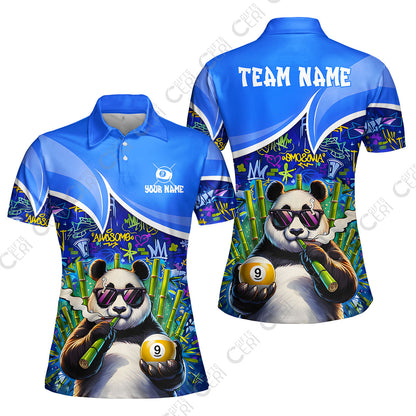 Customized 9 Ball Pool Women Polo Shirt, 9-Ball Panda Bamboo Billiards, Billiards Jerseys