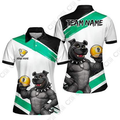 Customized Billiards Women Polo Shirt, Personalized Pitbull 9 Ball Jersey Gift For Billiard Players