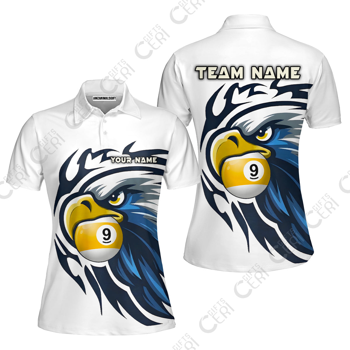 Customized 9 Ball Pool Women Polo Shirt, Eagle Eye 9-Ball, Personalized Billiards Jersey