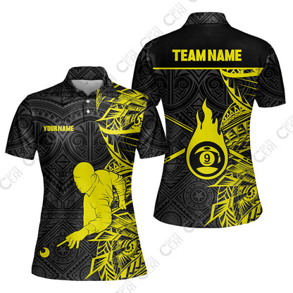 Customized 9 Ball Pool Women Polo Shirt, 9-Ball Billiards Tattoo Pattern, Billiards Jerseys