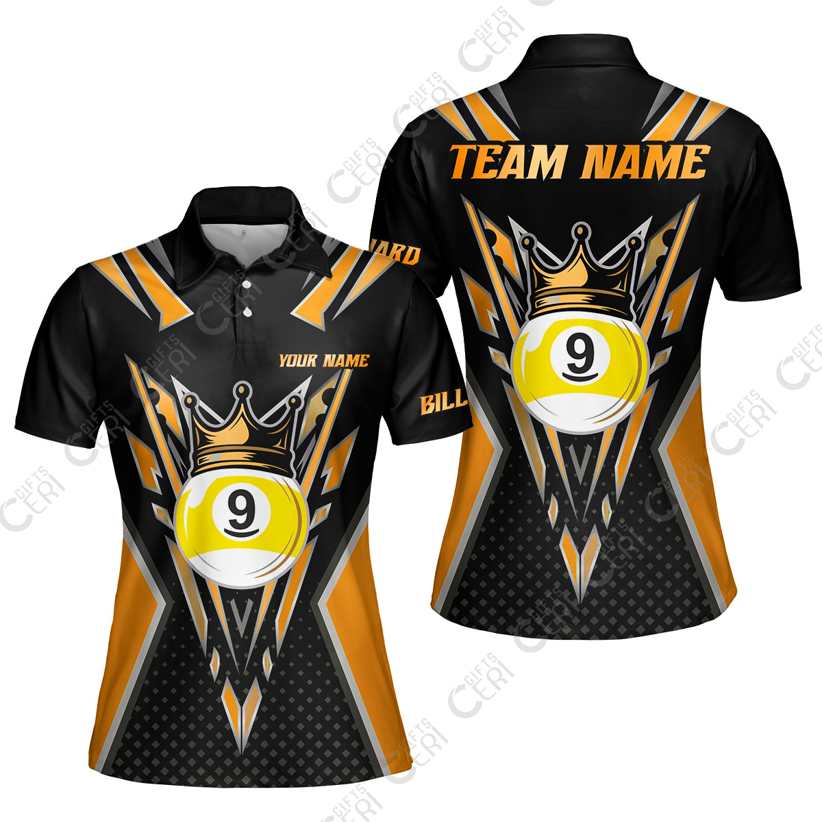 Customized 9 Ball Pool Women Polo Shirt, Billiard 9-Ball Crown, Billiard Jerseys