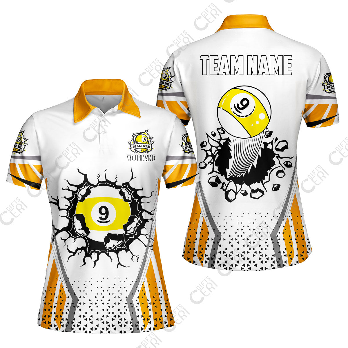 Customized 9 Ball Pool Women Polo Shirt, Billiard Triangle Pattern, 9-Ball Breaks The Wall, Billiard Jerseys