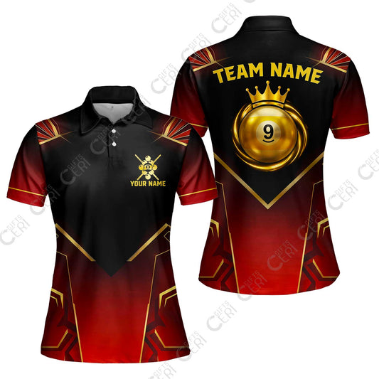 Customized 9 Ball Pool Women Polo Shirt, Tech-Futuristic 3 Scale 9-Ball, Personalized Billiards Jersey