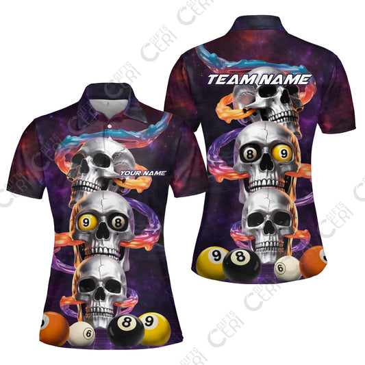 Customized 8 Ball Pool Women Polo Shirt, Billiards 8-Ball Galaxy Reaper, Billiards Jerseys