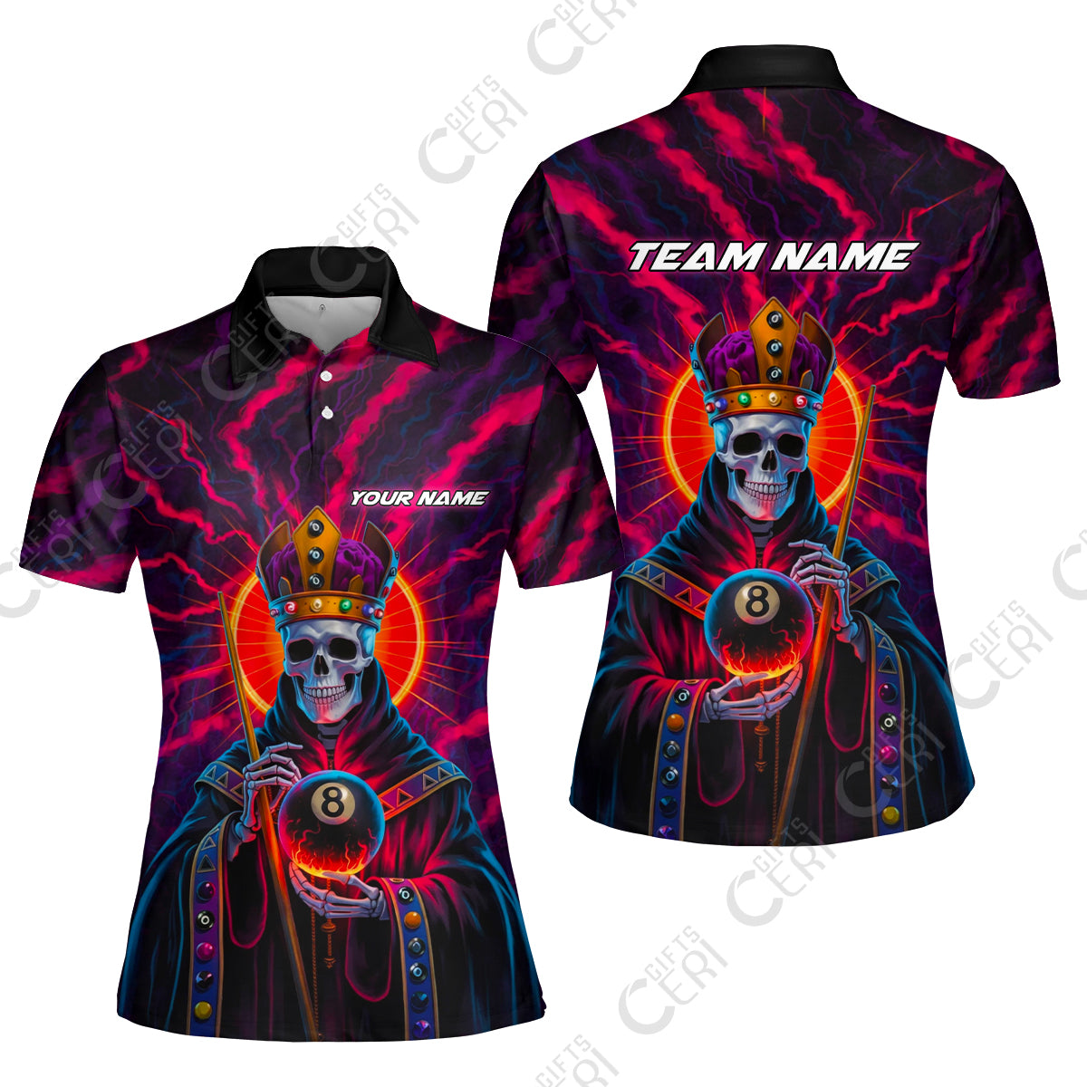 Customized 8 Ball Pool Women Polo Shirt, Billiard 8-Ball Necromancer, Billiards Jerseys