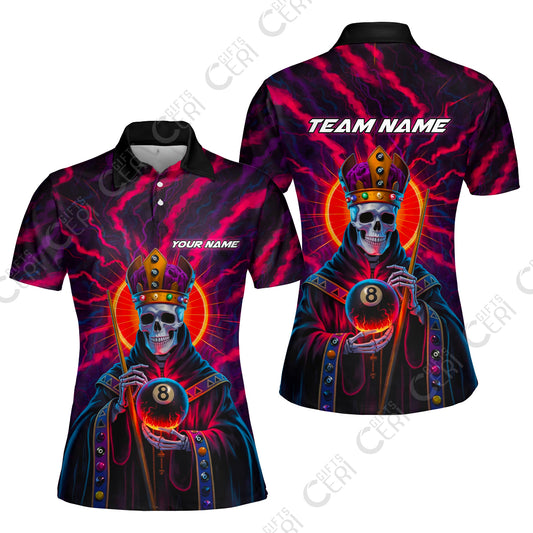 Customized 8 Ball Pool Women Polo Shirt, Billiard 8-Ball Necromancer, Billiards Jerseys