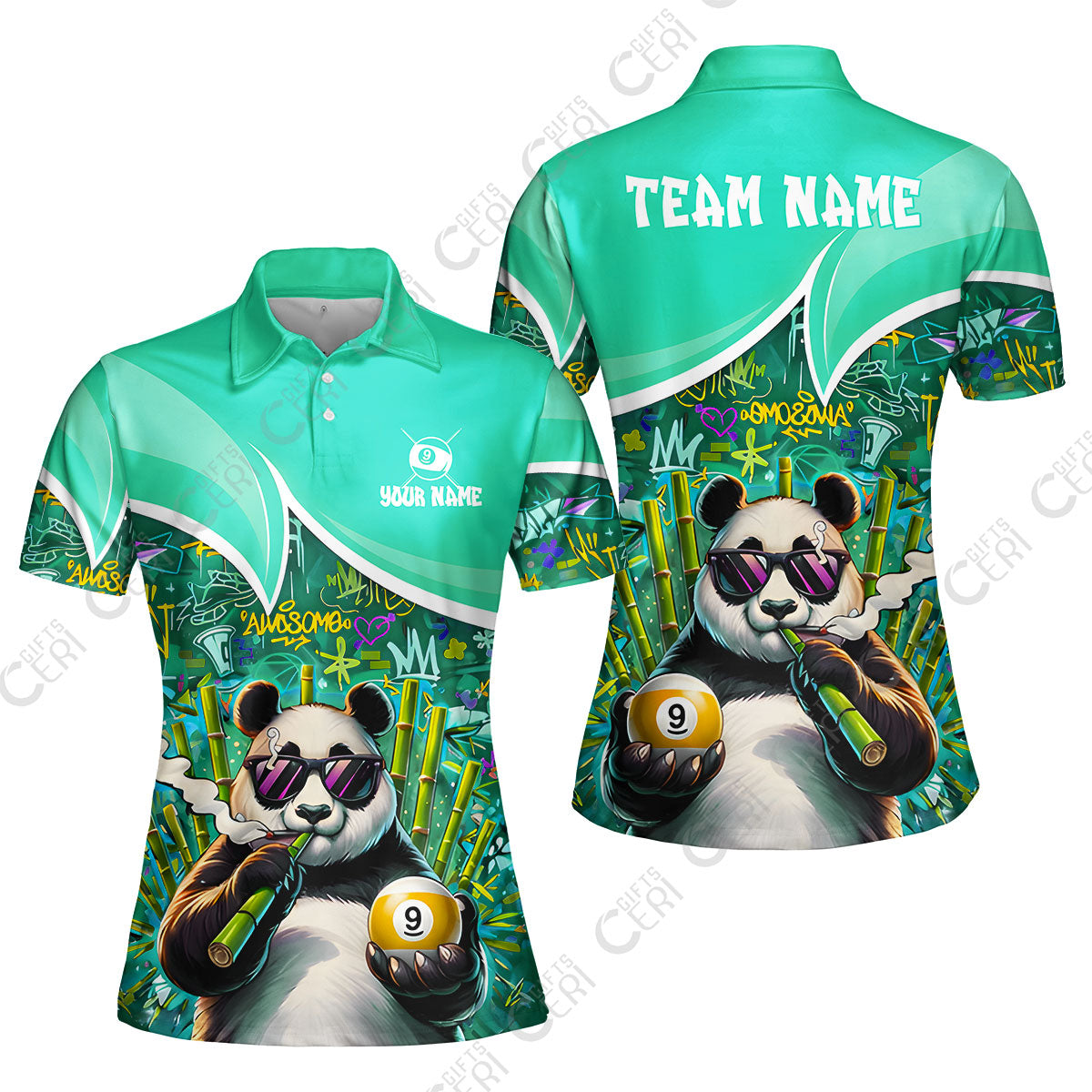 Customized 9 Ball Pool Women Polo Shirt, 9-Ball Panda Bamboo Billiards, Billiards Jerseys