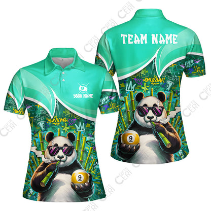 Customized 9 Ball Pool Women Polo Shirt, 9-Ball Panda Bamboo Billiards, Billiards Jerseys