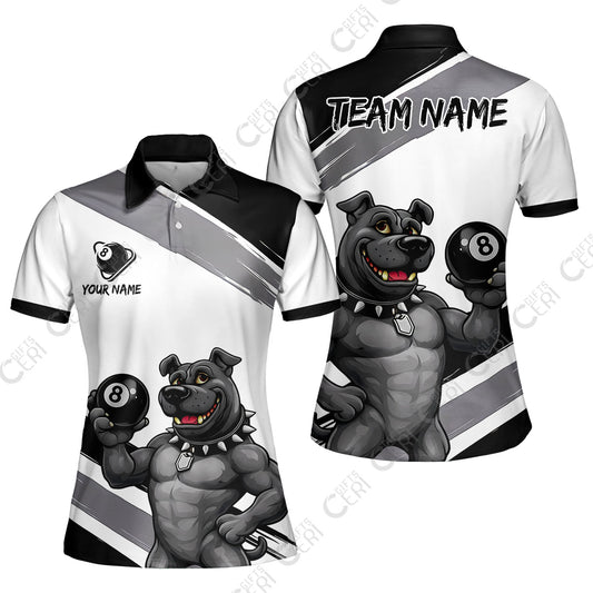 Customized Billiards Women Polo Shirt, Personalized Pitbull 8 Ball Jersey Gift For Billiard Players