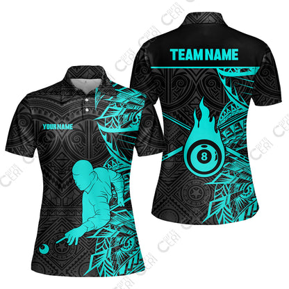 Customized 8 Ball Pool Women Polo Shirt, 8-Ball Billiards Tattoo Pattern, Billiards Jerseys