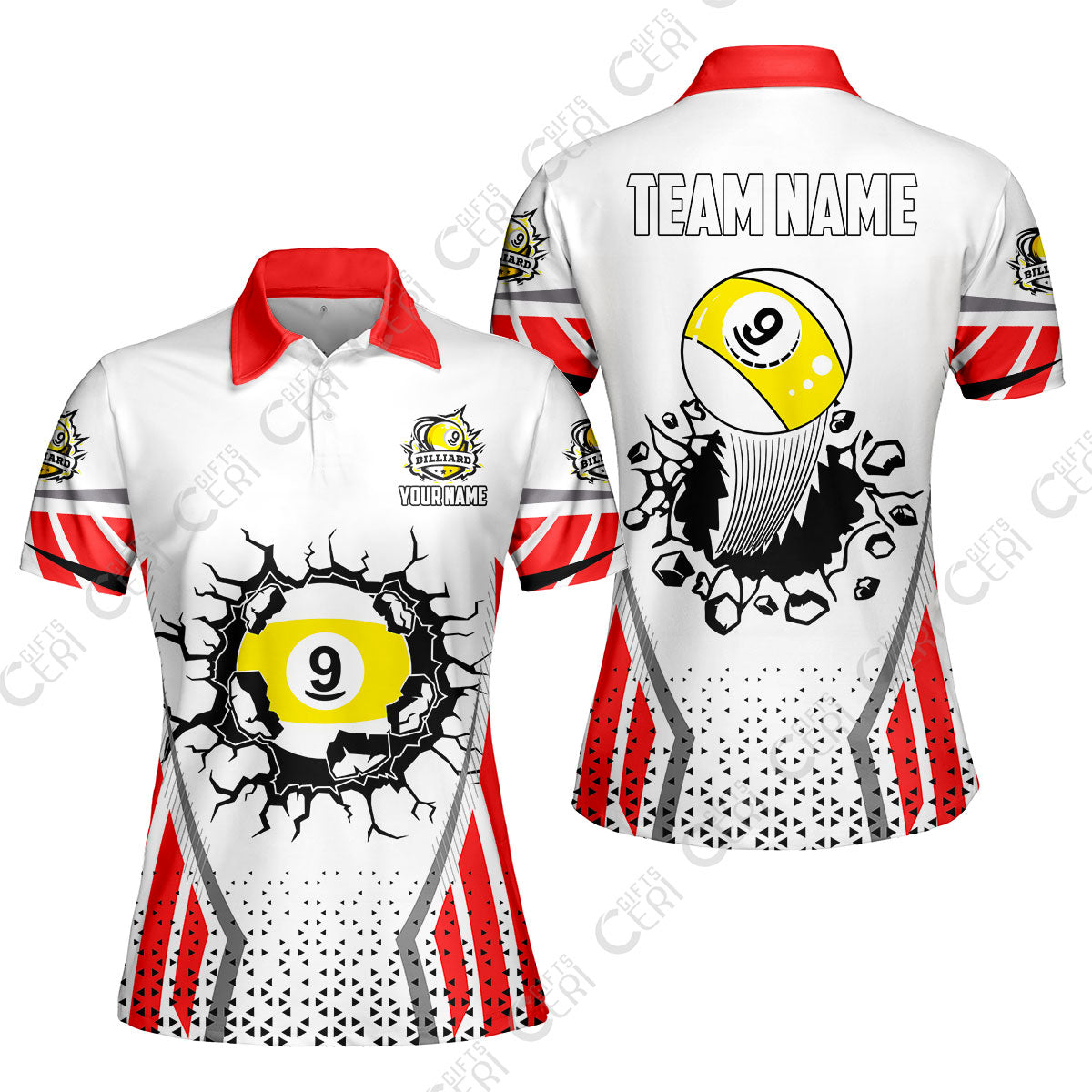 Customized 9 Ball Pool Women Polo Shirt, Billiard Triangle Pattern, 9-Ball Breaks The Wall, Billiard Jerseys