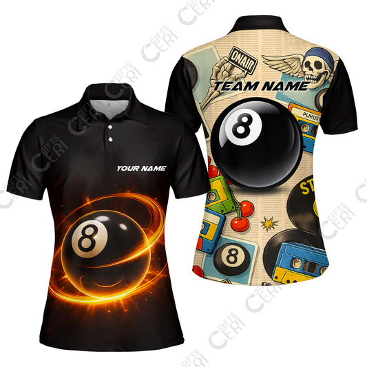 Customized 8 Ball Pool Women Polo Shirt, Billiard 8-Ball Retro Vibes, Billiards Jerseys