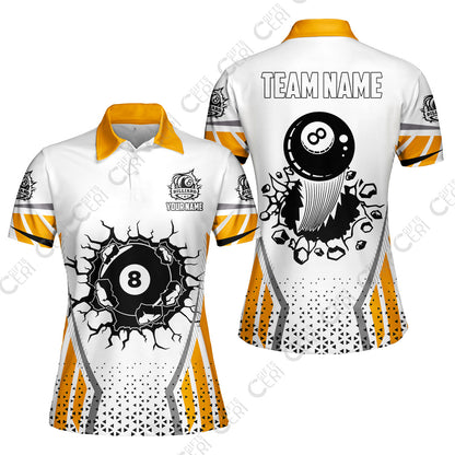 Customized 8 Ball Pool Women Polo Shirt, Billiard Triangle Pattern, 8-Ball Breaks The Wall, Billiard Jerseys