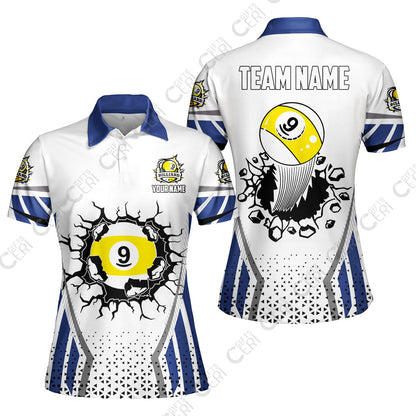 Customized 9 Ball Pool Women Polo Shirt, Billiard Triangle Pattern, 9-Ball Breaks The Wall, Billiard Jerseys