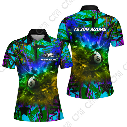 Customized Billiards Women Polo Shirt, Personalized Neon Chaos 8 Ball Jersey Gift For Billiard Players
