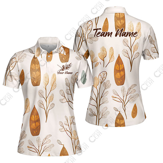 Customized 9 Ball Pool Women Polo Shirt, Leaves Pattern Billiard 9-ball, Personalized Billiards Jersey