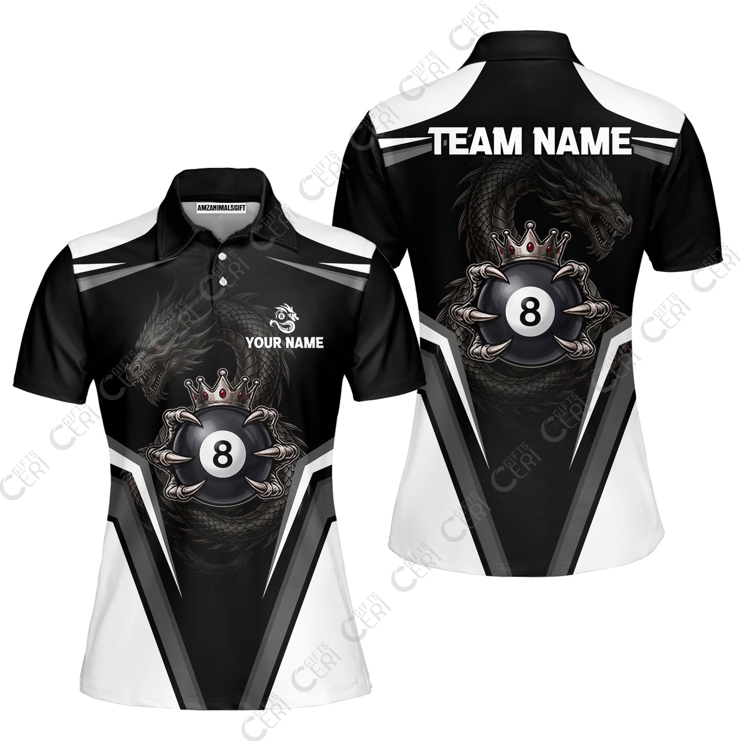 Customized 8 Ball Pool Women Polo Shirt, Dragon's Holding 8-Ball, Personalized Billiards Jersey