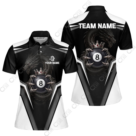 Customized 8 Ball Pool Women Polo Shirt, Dragon's Holding 8-Ball, Personalized Billiards Jersey