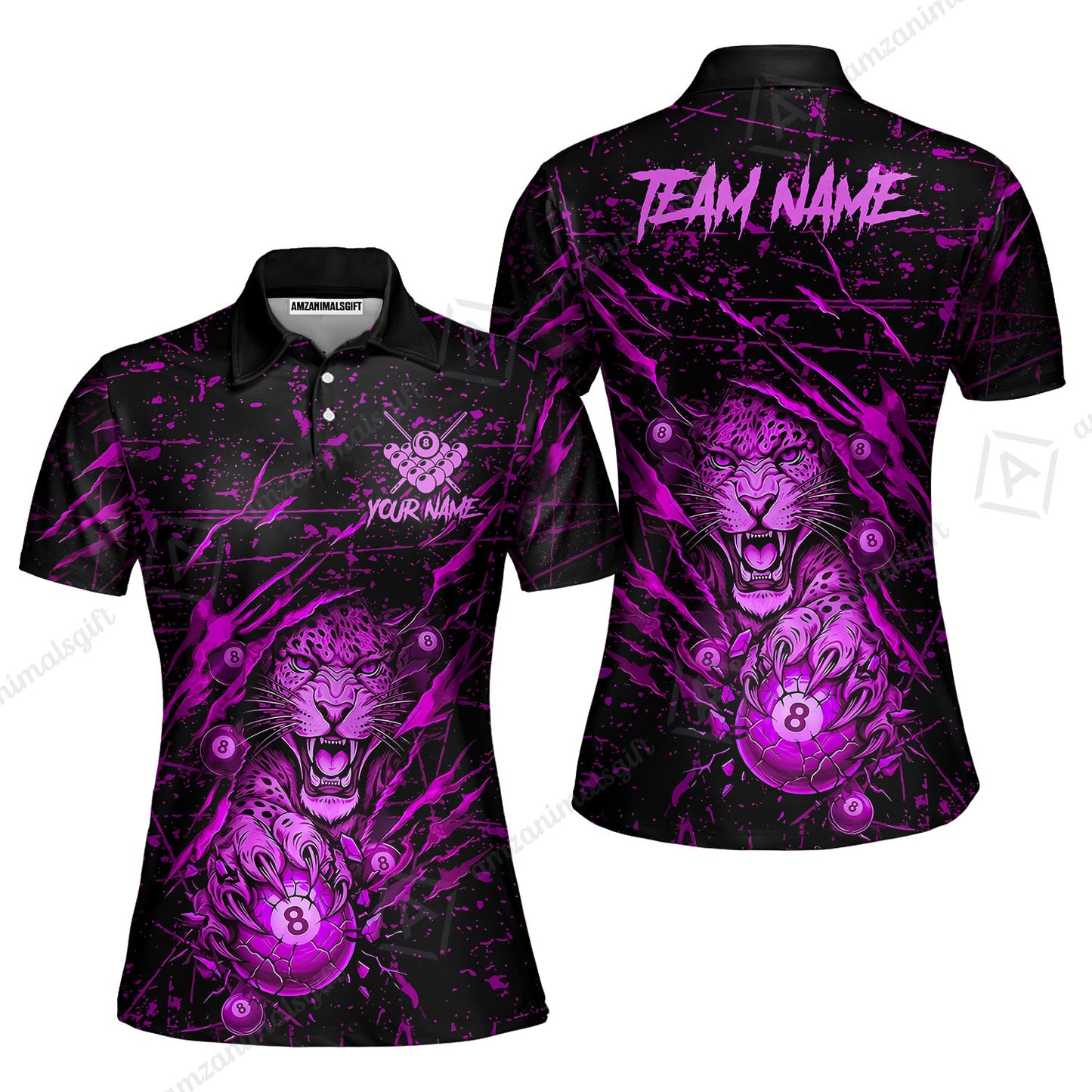 Customized Billiards Women Polo Shirt, Panther Hold 8-Ball Billiards Jersey Gift For Billiard Players