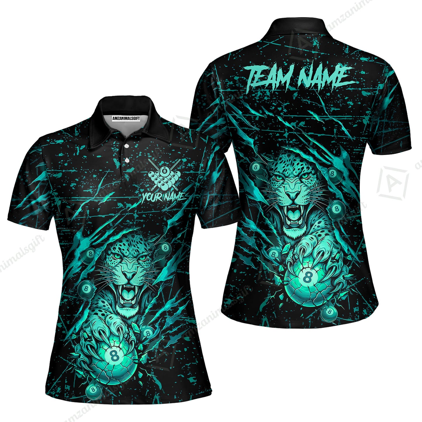 Customized Billiards Women Polo Shirt, Panther Hold 8-Ball Billiards Jersey Gift For Billiard Players