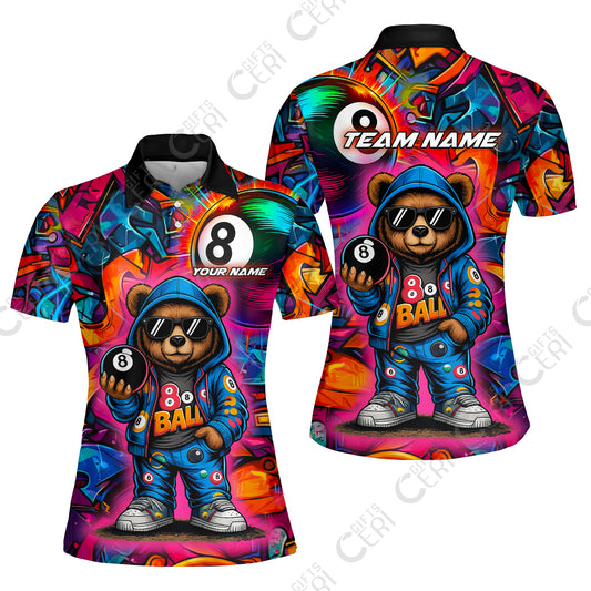 Customized 8 Ball Pool Women Polo Shirt, Billiard 8-Ball Street Legend, Billiards Jerseys