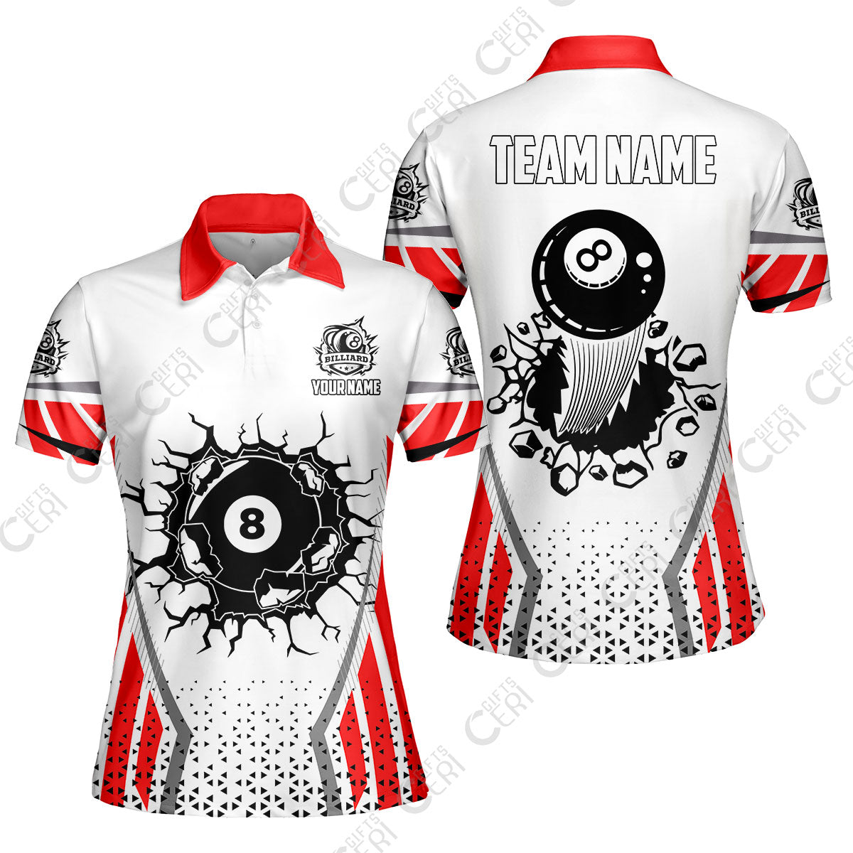 Customized 8 Ball Pool Women Polo Shirt, Billiard Triangle Pattern, 8-Ball Breaks The Wall, Billiard Jerseys