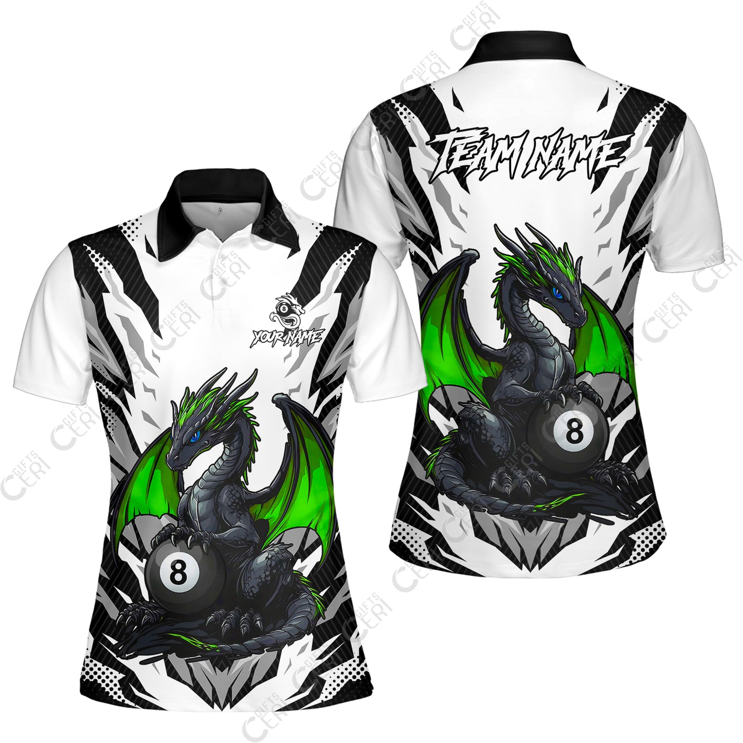 Customized Billiards Women Polo Shirt, Personalized Baby Dragon 8 Ball Jersey Gift For Billiard Players